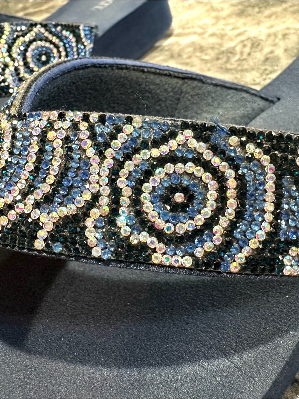 Mixit Navy Beaded Thong Sandals with Multicolor Crystal Accents - Picture 5 of 5